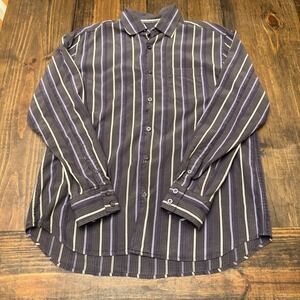 Tommy Bahama Silk Striped Button Down‎ Shirt Mens Medium Purple Gray, soft